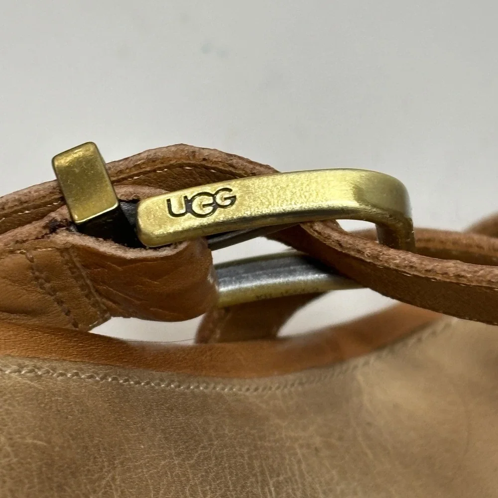 UGG Lucianna Wedge Sandals‎ Womens 9 Tan Leather Espadrille Platform Boho Summer